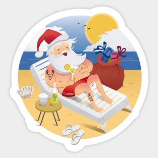 Tropical Santa Claus drinking a cocktail on the beach Sticker